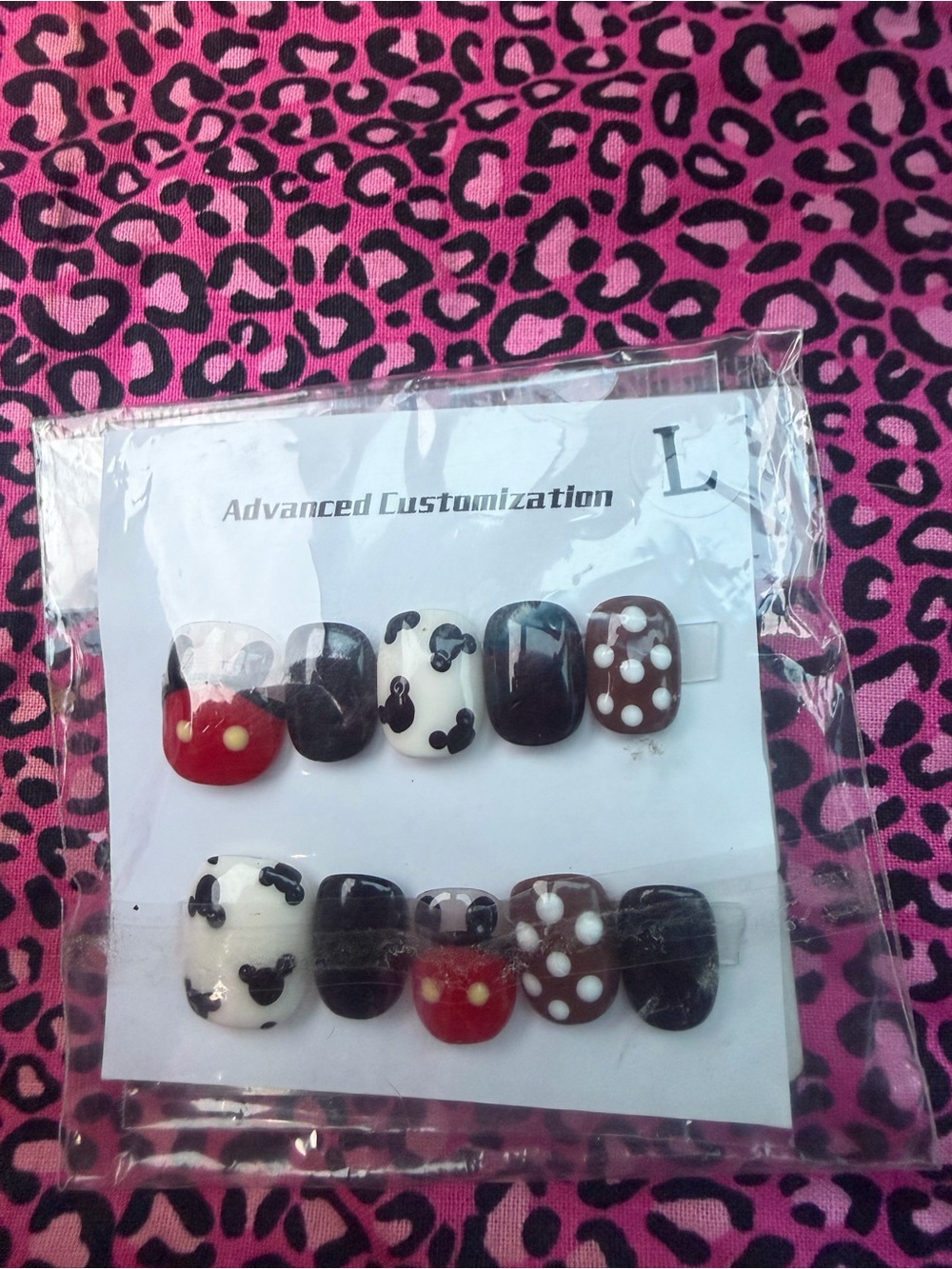 Mickey Mouse Press-On Nail Set — Red, Black, White, Brown